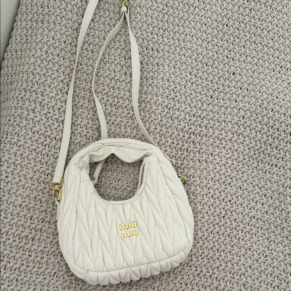 Cream Quilted Leather Crossbody Bag with Gold Logo